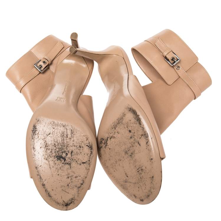 Pre Owned Gianvito Rossi Beige Leather Open Toe Cut Out Ankle Booties Size 40.5