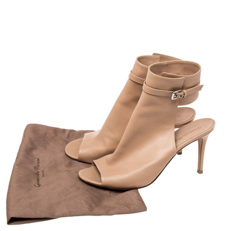 Pre Owned Gianvito Rossi Beige Leather Open Toe Cut Out Ankle Booties Size 40.5