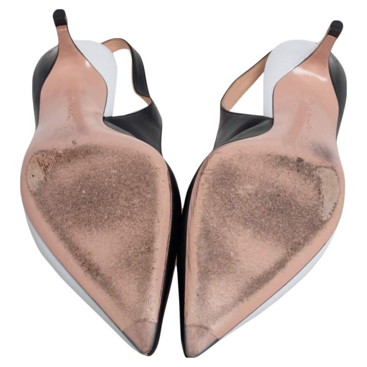 Pre Owned Gianvito Rossi Black/White Leather Slingback Pointed Toe Pumps Size 40