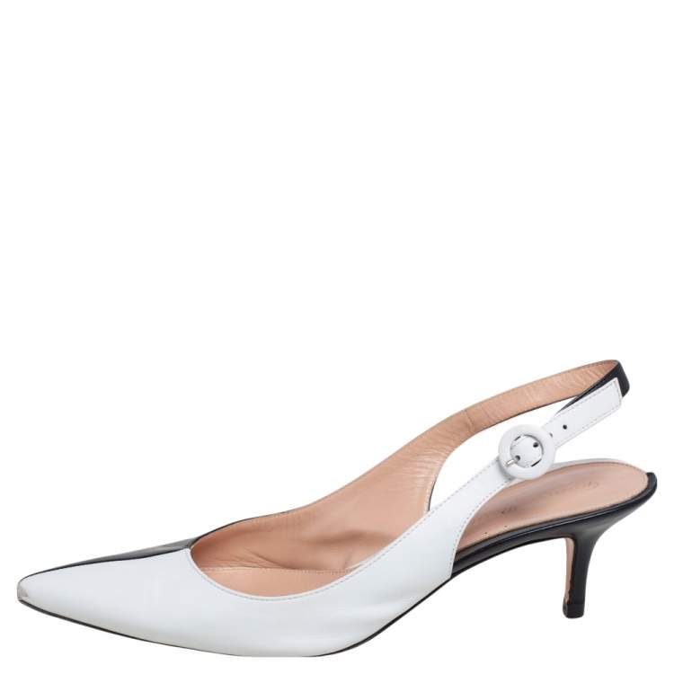 Pre Owned Gianvito Rossi Black/White Leather Slingback Pointed Toe Pumps Size 40