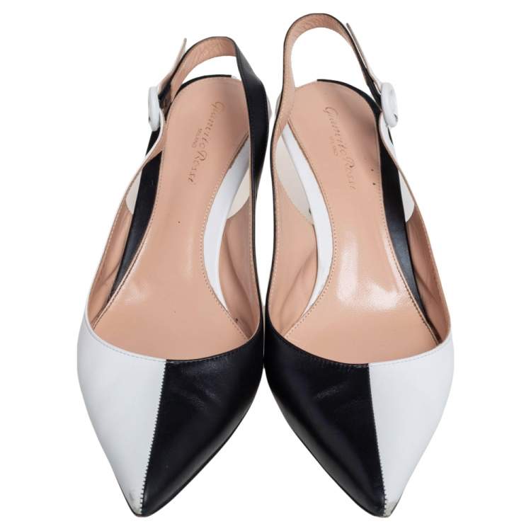Pre Owned Gianvito Rossi Black/White Leather Slingback Pointed Toe Pumps Size 40
