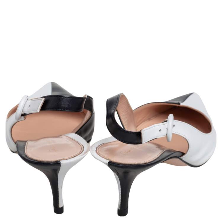 Pre Owned Gianvito Rossi Black/White Leather Slingback Pointed Toe Pumps Size 40