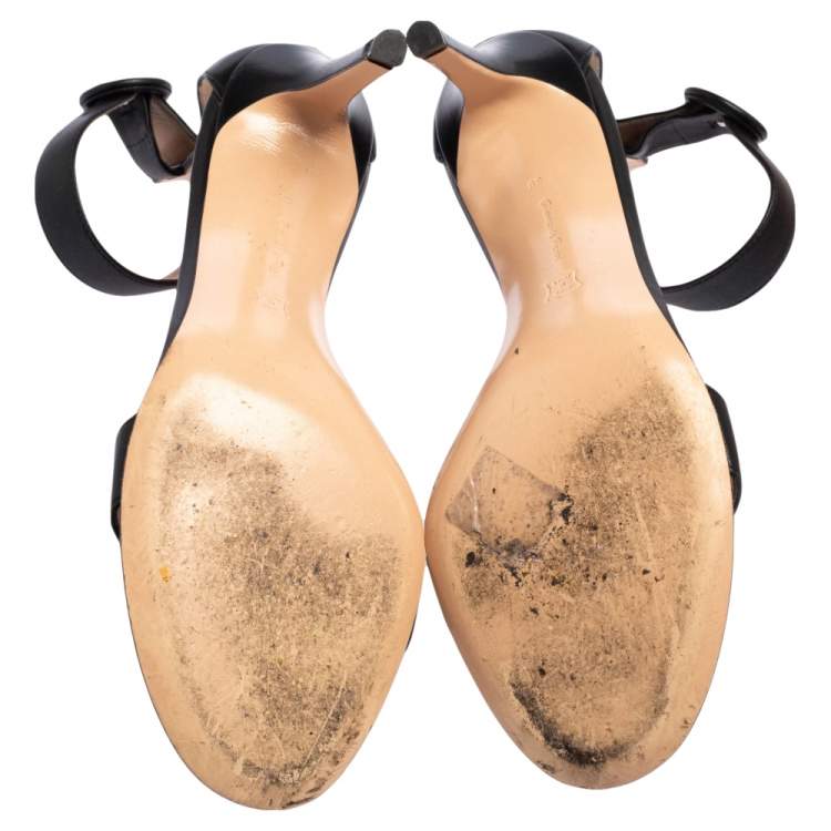 Pre Owned Gianvito Rossi Black Leather Portofino Ankle Strap Sandals Size 38