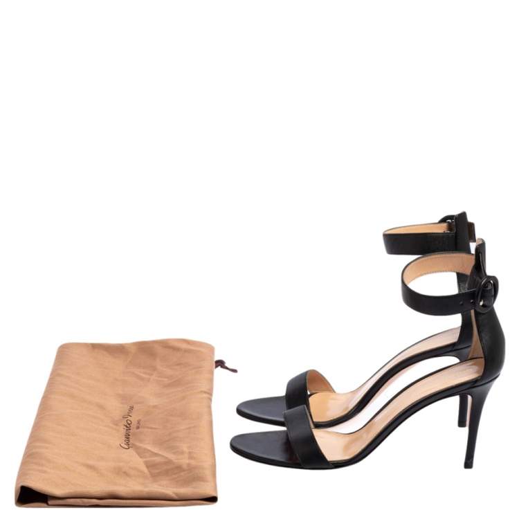 Pre Owned Gianvito Rossi Black Leather Portofino Ankle Strap Sandals Size 38