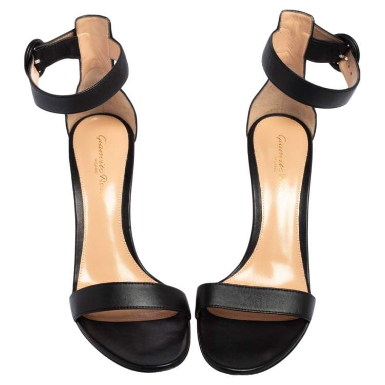 Pre Owned Gianvito Rossi Black Leather Portofino Ankle Strap Sandals Size 38