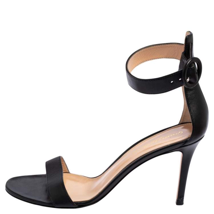 Pre Owned Gianvito Rossi Black Leather Portofino Ankle Strap Sandals Size 38