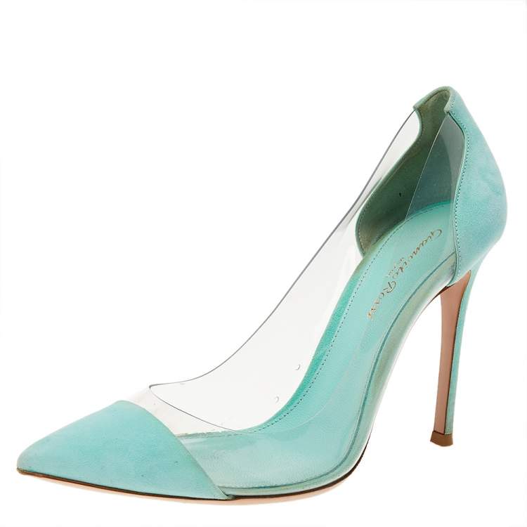 mint green suede pumps