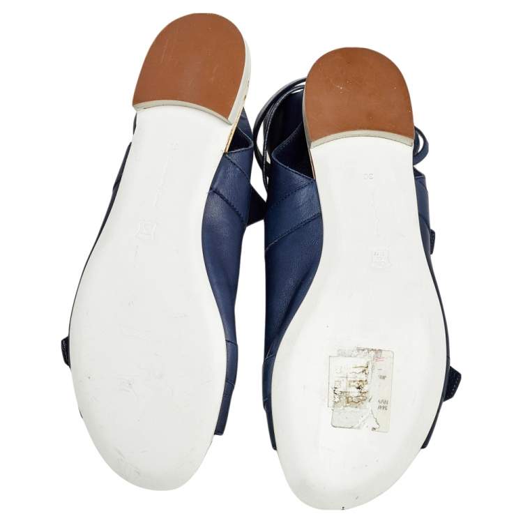 Pre Owned Gianvito Rossi Blue Leather Buckle Gladiator Ankle Length Flat Sandals Size 38