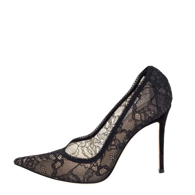 Pre Owned Gianvito Rossi Black Lace And Net  Pumps Size 41