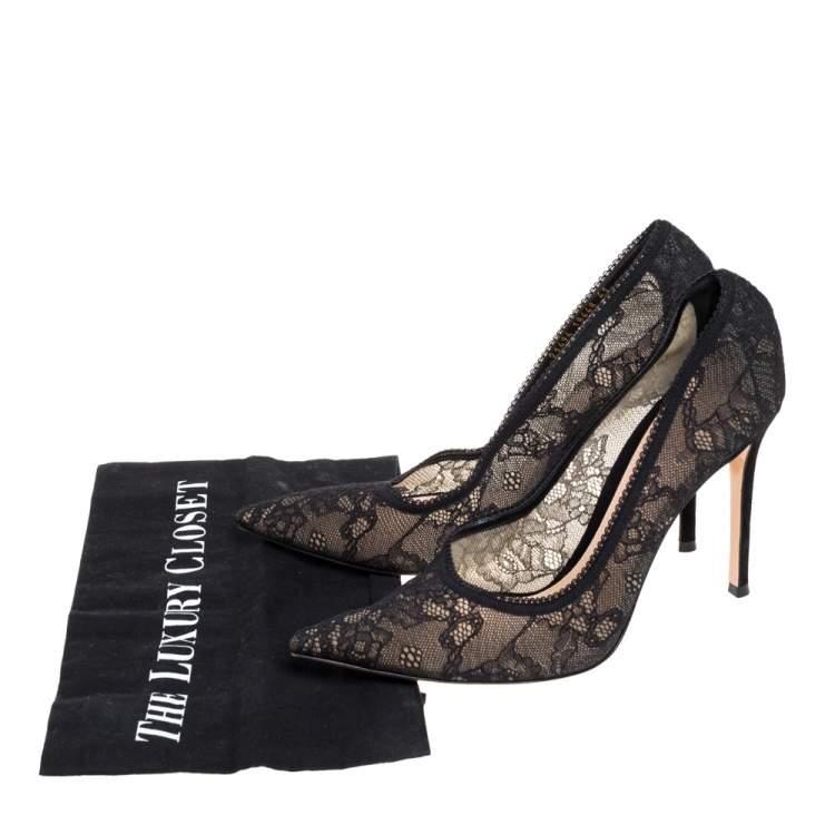 Pre Owned Gianvito Rossi Black Lace And Net  Pumps Size 41