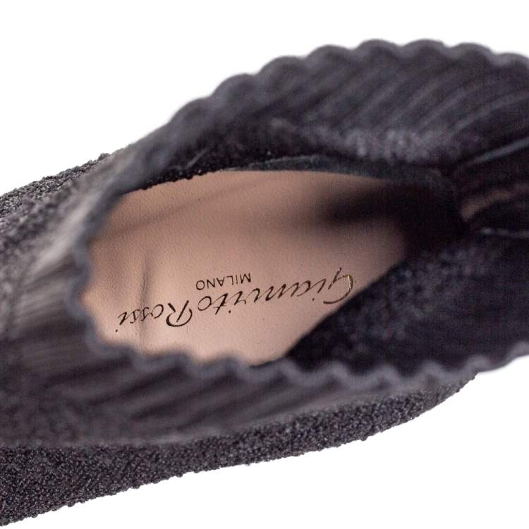 Pre Owned Gianvito Rossi Black Stretch  Fabric Bouclé Katie Ankle Boots Size 37.5