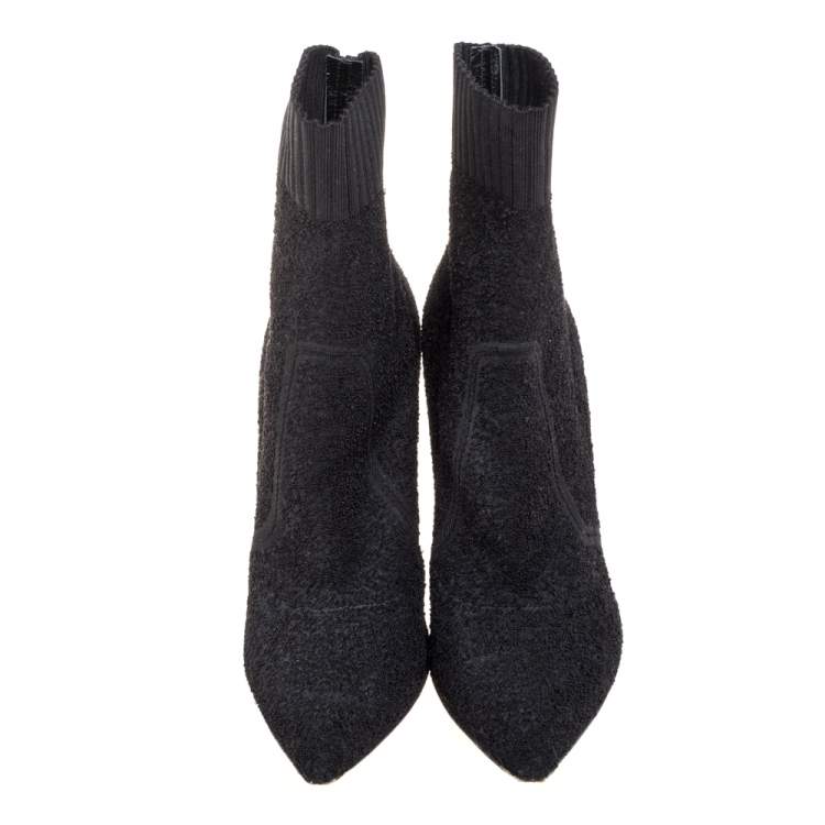 Pre Owned Gianvito Rossi Black Stretch  Fabric Bouclé Katie Ankle Boots Size 37.5