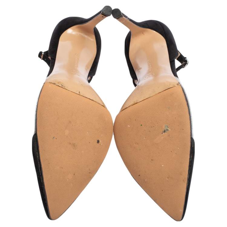 Pre Owned Gianvito Rossi Black Suede And PVC D'Orsay Ankle Strap Pumps Size 37