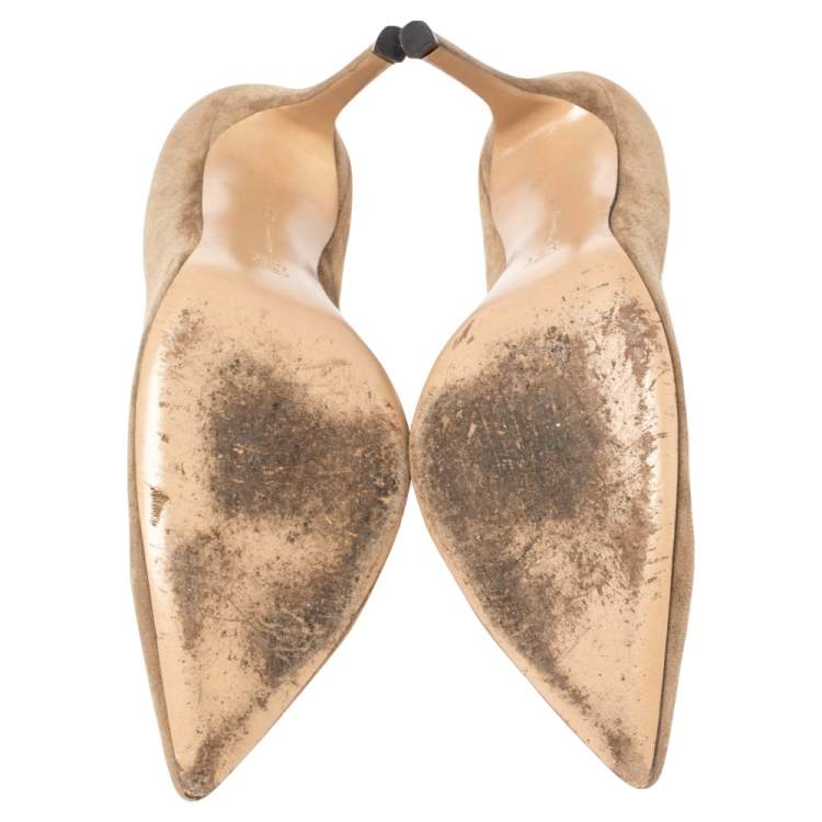Pre Owned Gianvito Rossi Brown Suede Pointed Toe Pumps Size 39.5