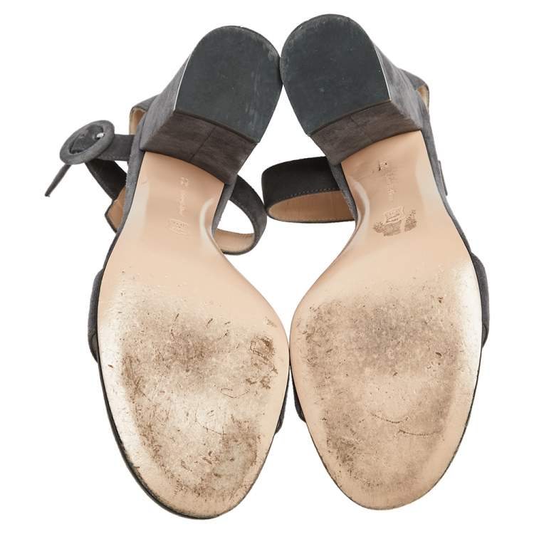 Pre Owned Gianvito Rossi Grey Suede Ankle Strap Sandals Size 39.5