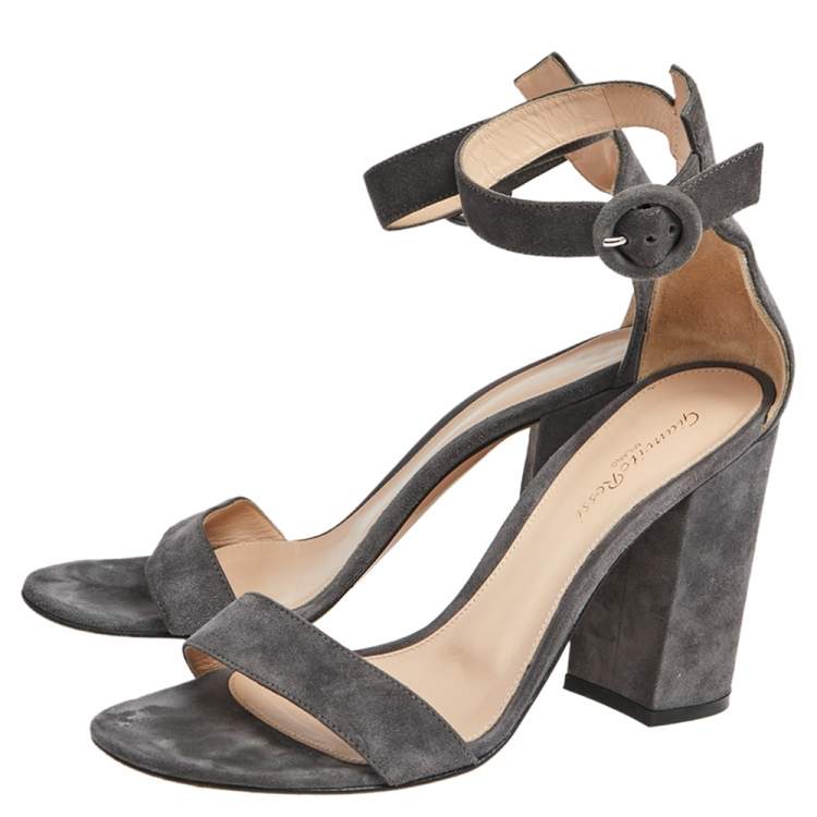 Pre Owned Gianvito Rossi Grey Suede Ankle Strap Sandals Size 39.5