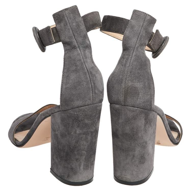 Pre Owned Gianvito Rossi Grey Suede Ankle Strap Sandals Size 39.5