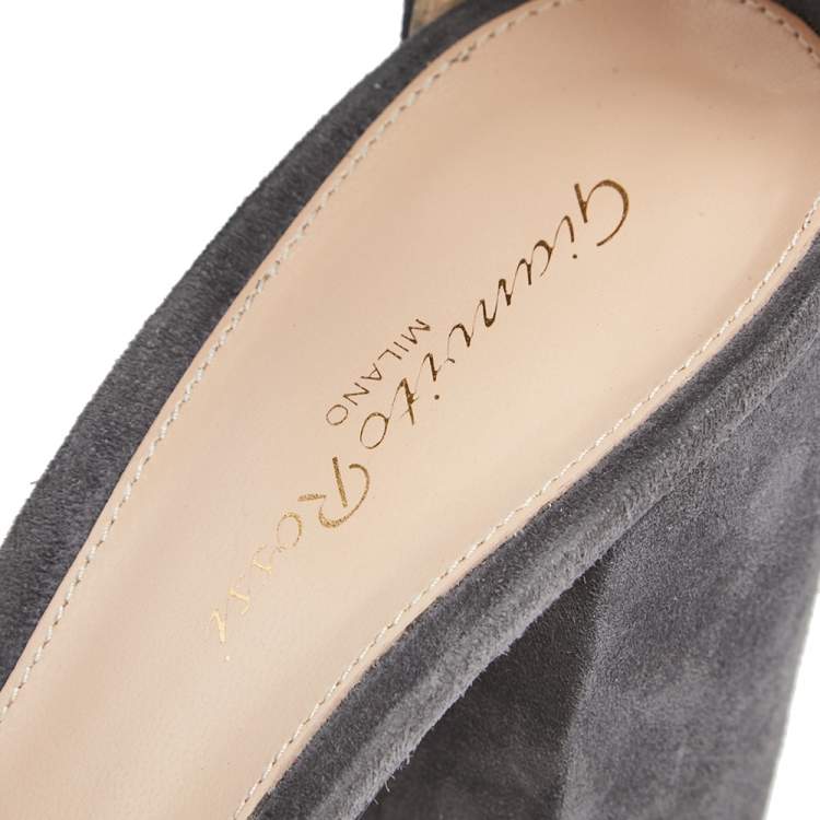 Pre Owned Gianvito Rossi Grey Suede Ankle Strap Sandals Size 39.5