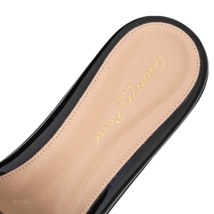 Pre Owned Gianvito Rossi Black PVC and Patent Leather Gemini Slide Flats Size 41