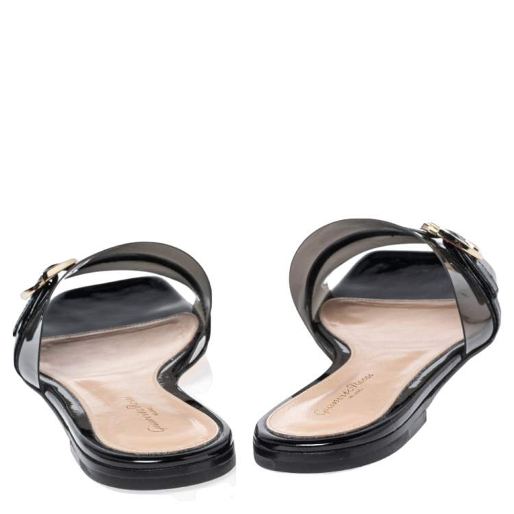 Pre Owned Gianvito Rossi Black PVC and Patent Leather Gemini Slide Flats Size 41