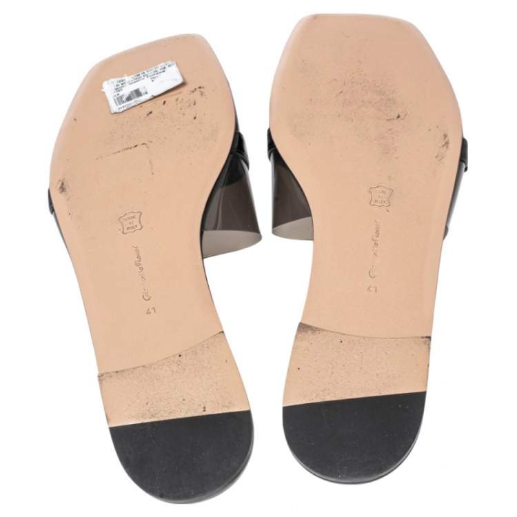 Pre Owned Gianvito Rossi Black PVC and Patent Leather Gemini Slide Flats Size 41