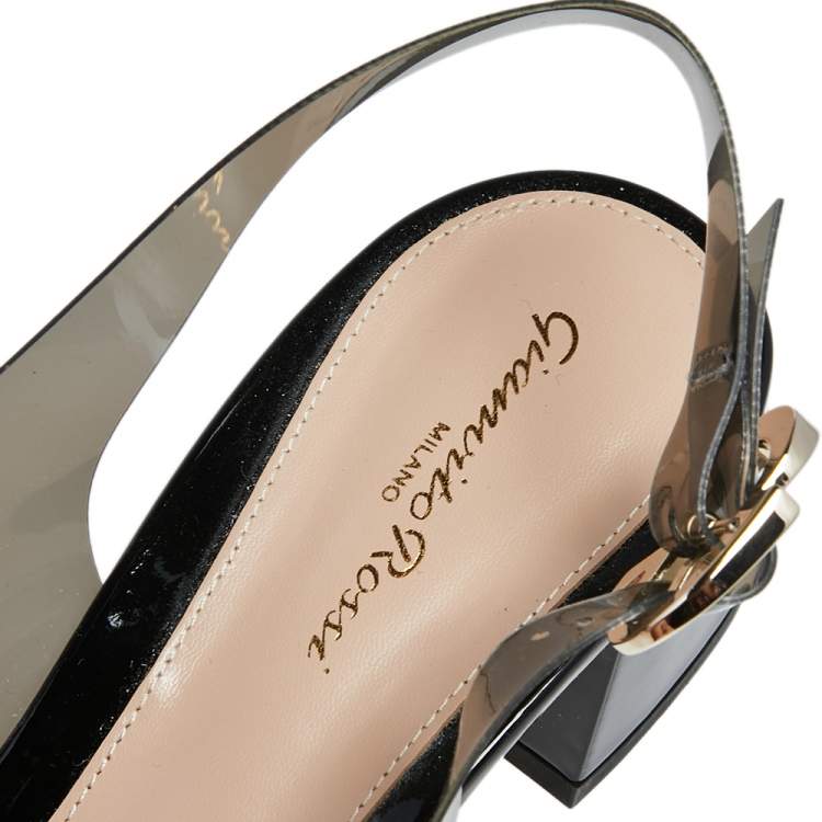 Pre Owned Gianvito Rossi Black PVC and Patent Leather Square Toe Slingback Sandals Size 41