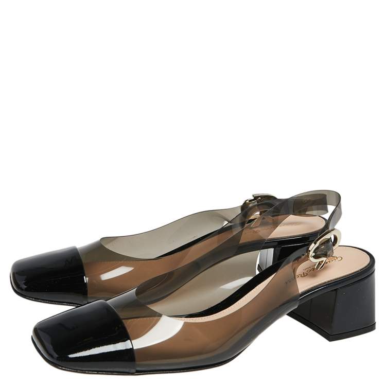 Pre Owned Gianvito Rossi Black PVC and Patent Leather Square Toe Slingback Sandals Size 41