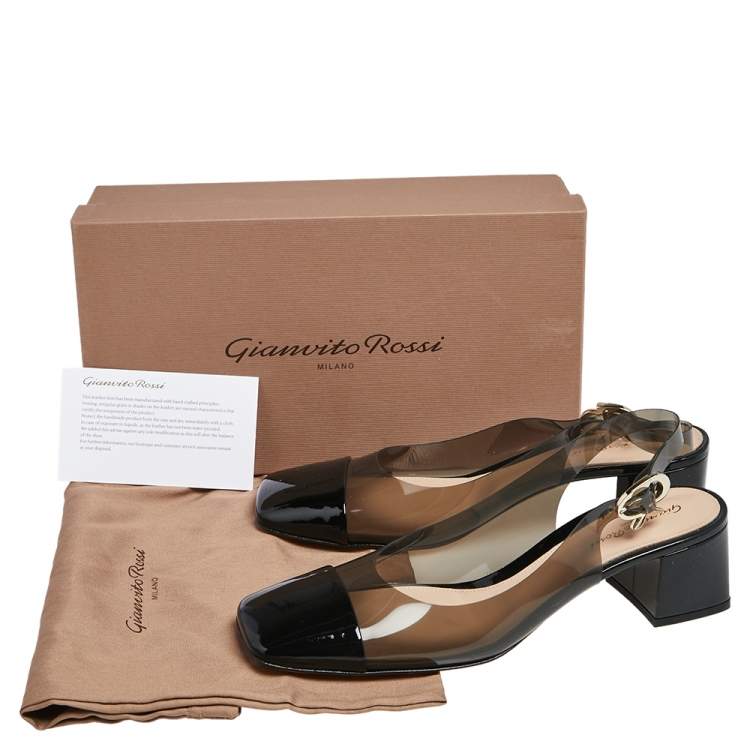 Pre Owned Gianvito Rossi Black PVC and Patent Leather Square Toe Slingback Sandals Size 41