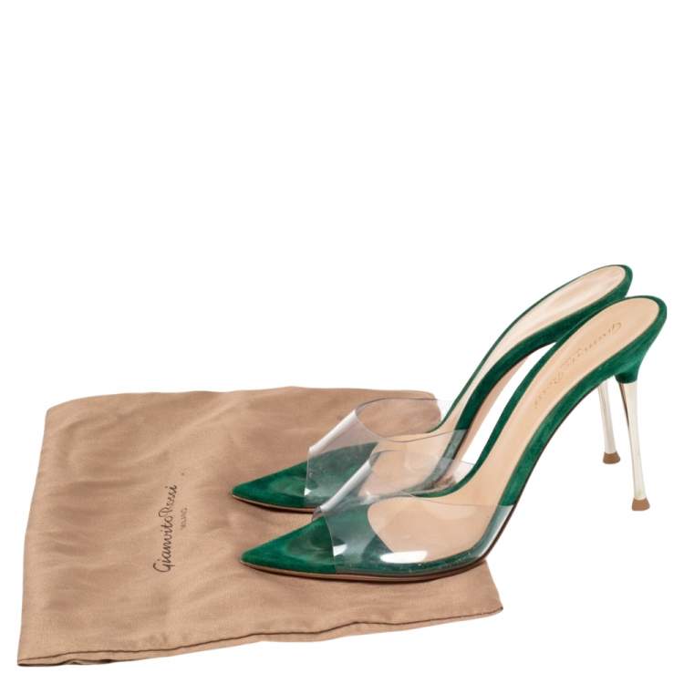 Pre Owned Gianvito Rossi Green  PVC Elle Mule Sandals Size 36.5