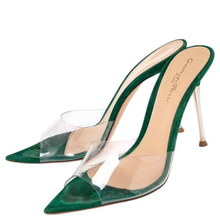 Pre Owned Gianvito Rossi Green  PVC Elle Mule Sandals Size 36.5
