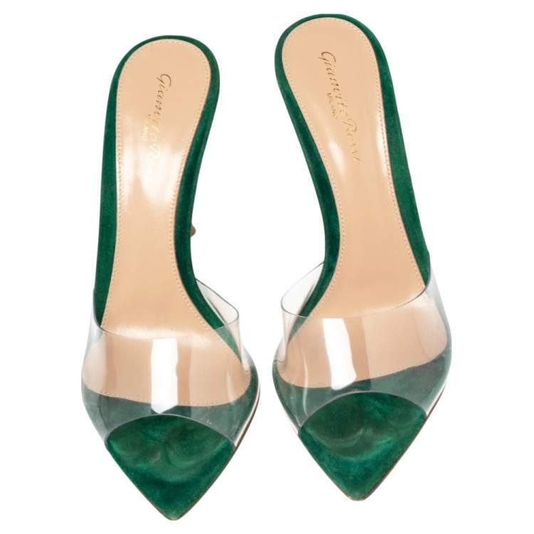 Pre Owned Gianvito Rossi Green  PVC Elle Mule Sandals Size 36.5