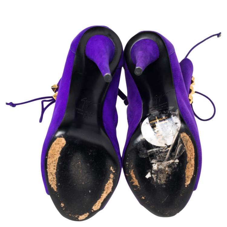 Pre Owned Giuseppe Zanotti Purple Suede  Ankle Boots Size 38