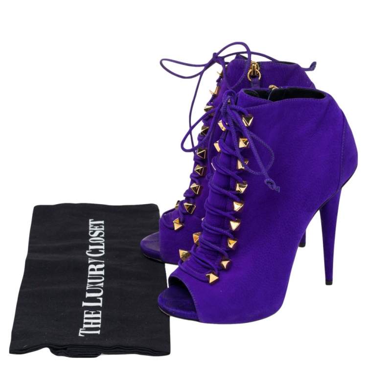 Pre Owned Giuseppe Zanotti Purple Suede  Ankle Boots Size 38