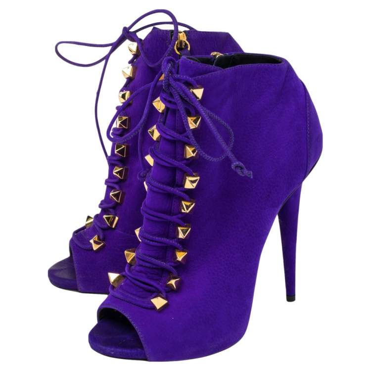 Pre Owned Giuseppe Zanotti Purple Suede  Ankle Boots Size 38