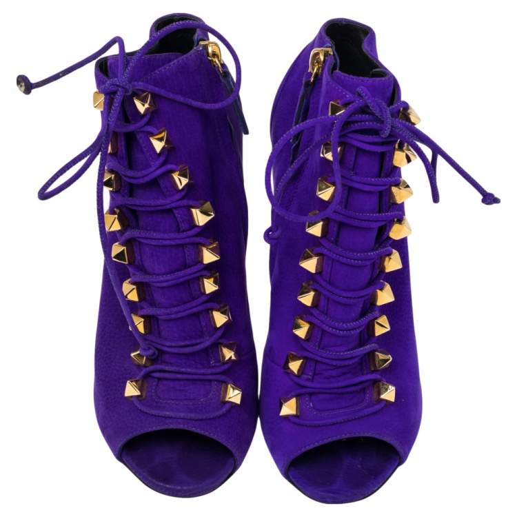 Pre Owned Giuseppe Zanotti Purple Suede  Ankle Boots Size 38