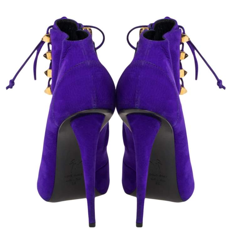 Pre Owned Giuseppe Zanotti Purple Suede  Ankle Boots Size 38
