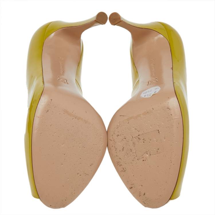 Pre Owned Gianvito Rossi Mustard Patent Leather Peep Toe Pumps Size 36