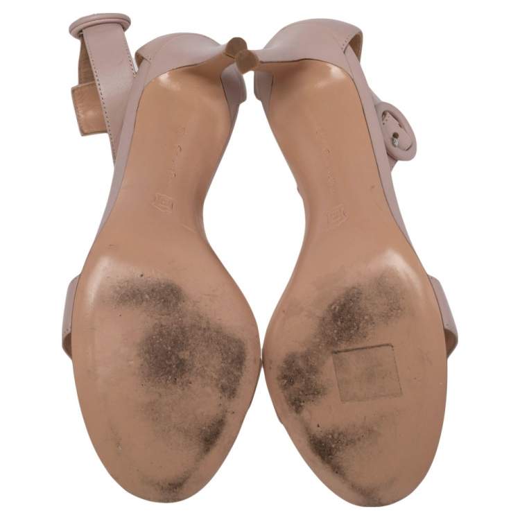 Pre Owned Gianvito Rossi Beige Leather Portofino Ankle Strap Sandals Size 36.5