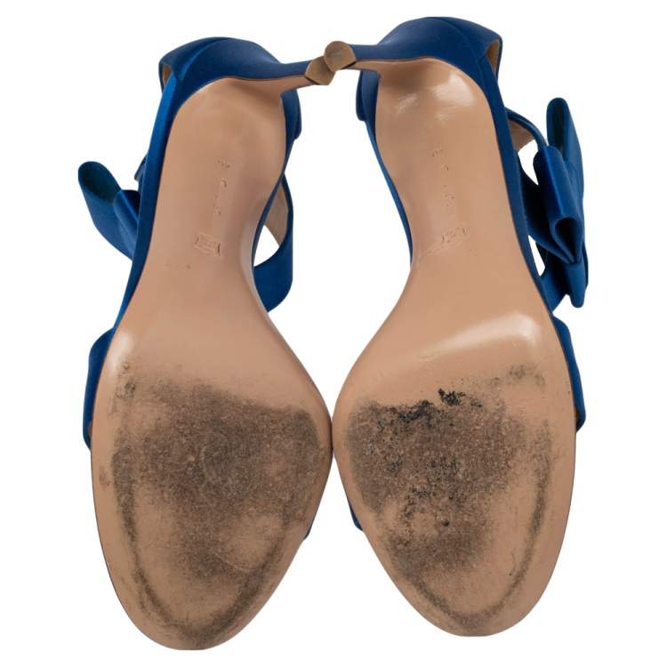 Pre Owned Gianvito Rossi Blue Satin Ankle Wrap Open Toe Sandals Size 40