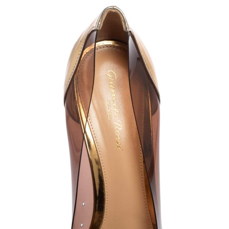 Pre Owned Gianvito Rossi  Gold  Leather And PVC Plexi  Pumps Size 40.5
