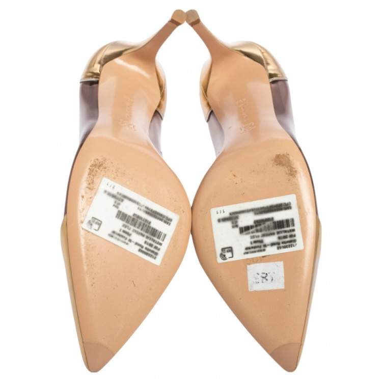 Pre Owned Gianvito Rossi  Gold  Leather And PVC Plexi  Pumps Size 40.5