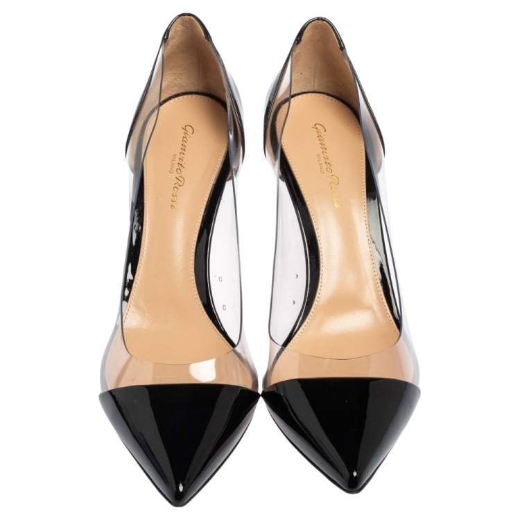 Pre Owned Gianvito Rossi  Black Patent Leather And PVC Plexi  Pumps Size 40