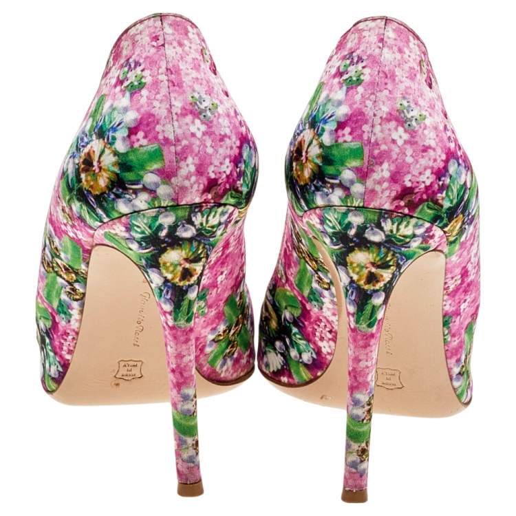 Pre Owned Gianvito Rossi Multicolor Floral Printed Fabric Lisa Ponker Pointed Toe Pumps Size 38
