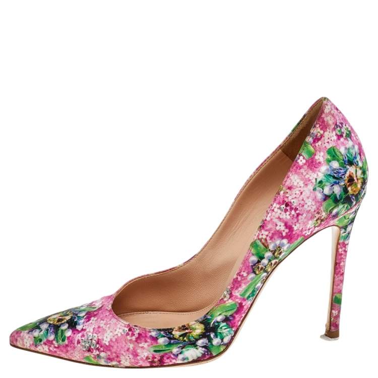 Pre Owned Gianvito Rossi Multicolor Floral Printed Fabric Lisa Ponker Pointed Toe Pumps Size 38