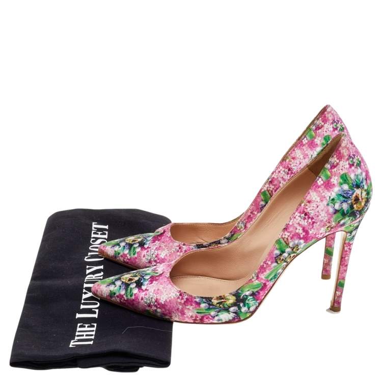 Pre Owned Gianvito Rossi Multicolor Floral Printed Fabric Lisa Ponker Pointed Toe Pumps Size 38