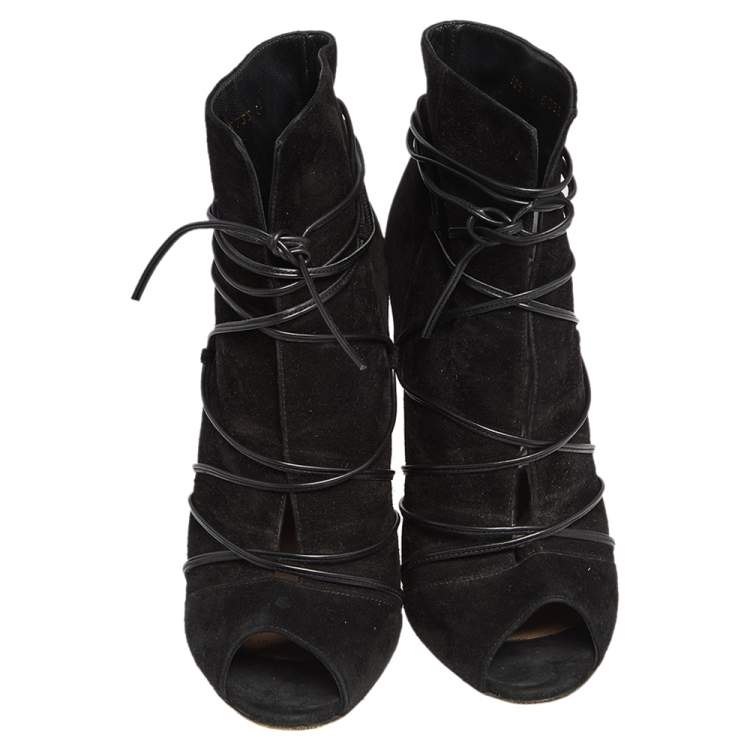 Pre Owned Gianvito Rossi Black Suede Ellie Open Toe Ankle Boots Size 40