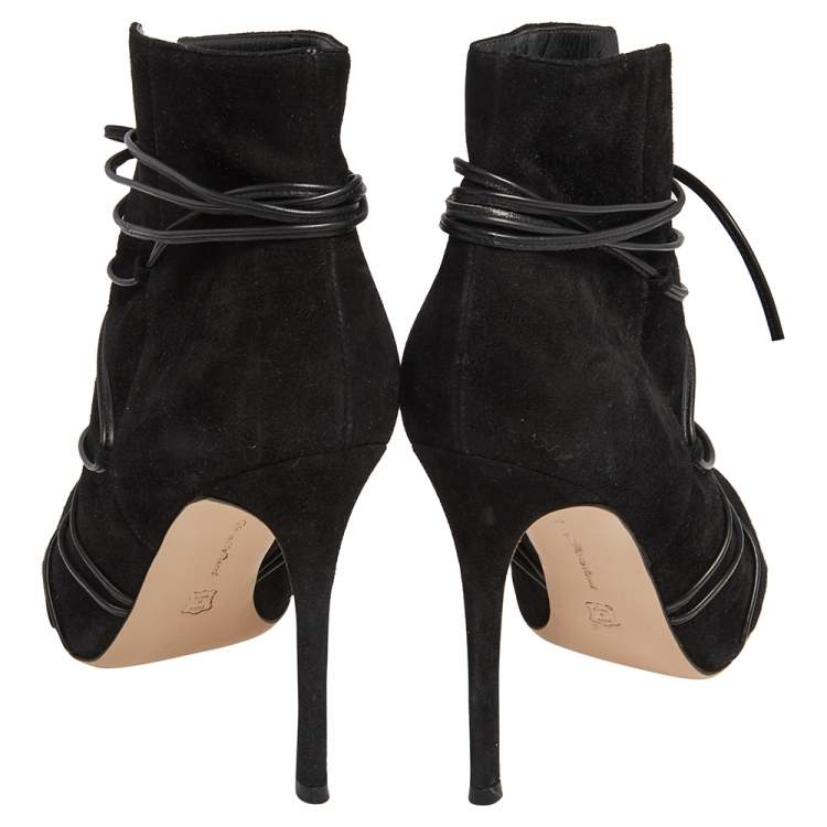 Pre Owned Gianvito Rossi Black Suede Ellie Open Toe Ankle Boots Size 40