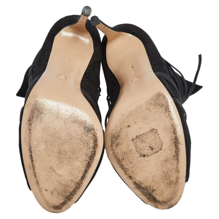 Pre Owned Gianvito Rossi Black Suede Ellie Open Toe Ankle Boots Size 40