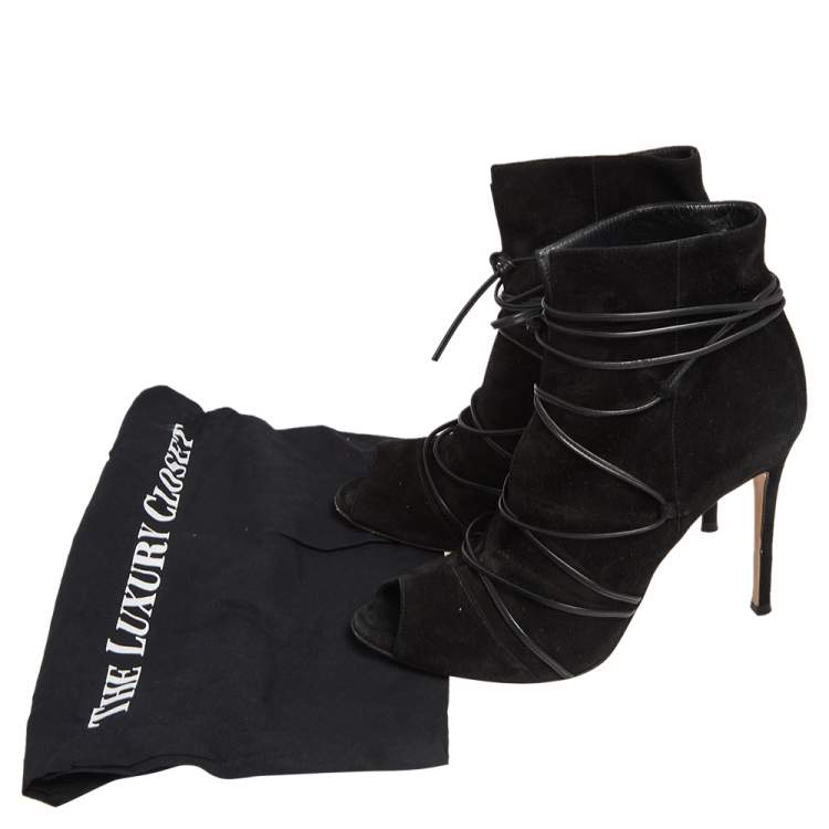 Pre Owned Gianvito Rossi Black Suede Ellie Open Toe Ankle Boots Size 40