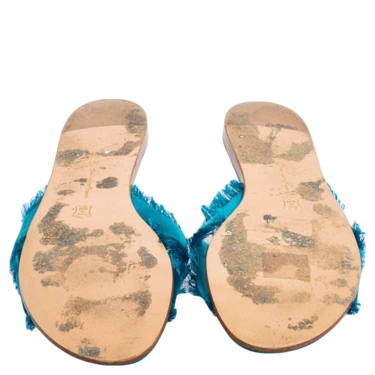 Pre Owned Gianvito Rossi Blue Satin Barth Flat Sandals Size 36.5